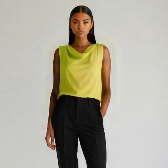 Worthington Chartreuse Sleeveless Draped Neckline Pullover Top Med Tall - Picture 1 of 6